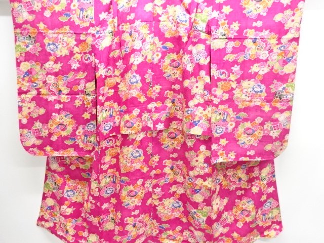 JAPANESE KIMONO / ANTIQUE HITOE KIMONO / SILK / MARI BALL & FLOWER
